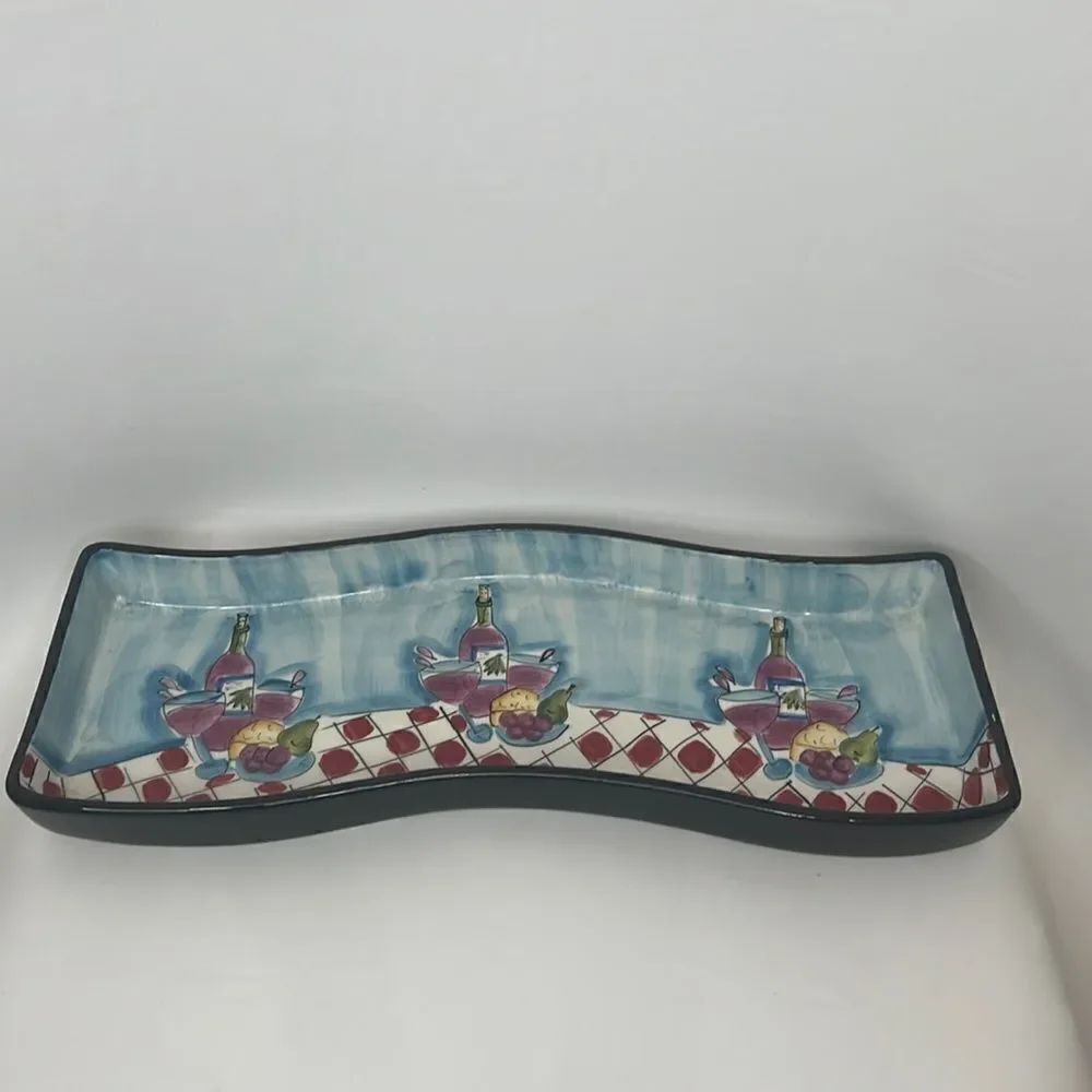 Hausenware Glazed Ceramic Cheese Cracker Serving Tray 16 X 6 In Wine Fruit Heavy